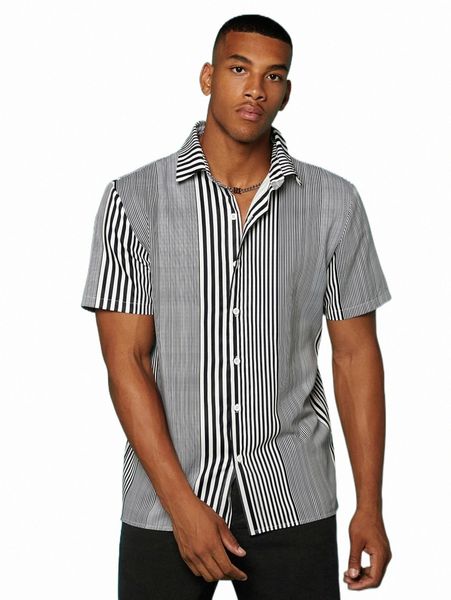 

men's casual shirts men vertical striped shirt 17fz#, White;black