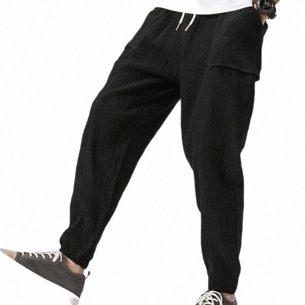 

men's pants men's pants men casual loose drawstring sports gym trousers long ankle banded bloomers comfortable 2021 q628#, Black
