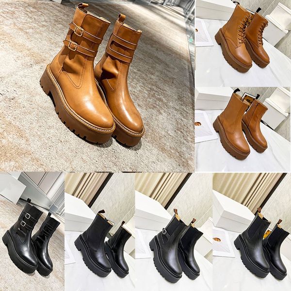 

designer autumn and winter boots brand fashion women's boot black multi-style thick sole ankle boots buckle lace-up flats slip-on stree