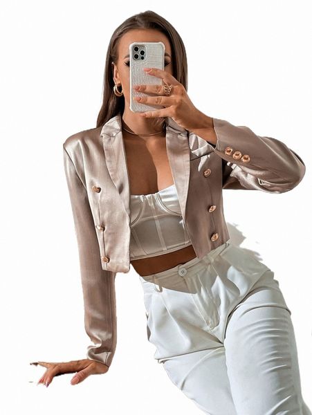 

women's two piece pants lapel neck double breasted blazer 42oj#, White