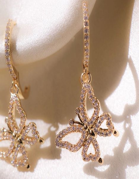 

new romantic rose gold color butterfly women drop earrings inlaid crystal z, Silver