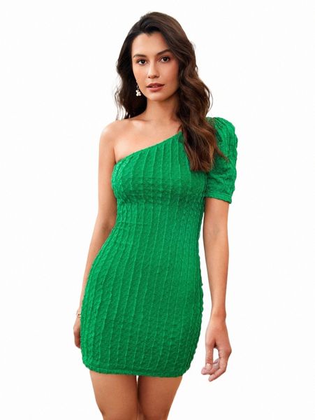 

casual dresses one shoulder textured knit bodycon dress 36or#, Black;gray