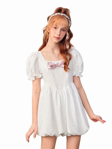 

women's sweaters teen girls bow front puff sleeve jumpsuit t5pb#, White;black
