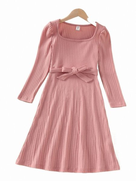 

others apparel girls ribbed knit puff sleeve belted dress j6to#, Black;white