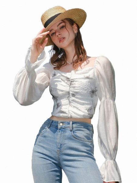 

women's blouses & shirts flounce sleeve ruched bust blouse 91fi#, White