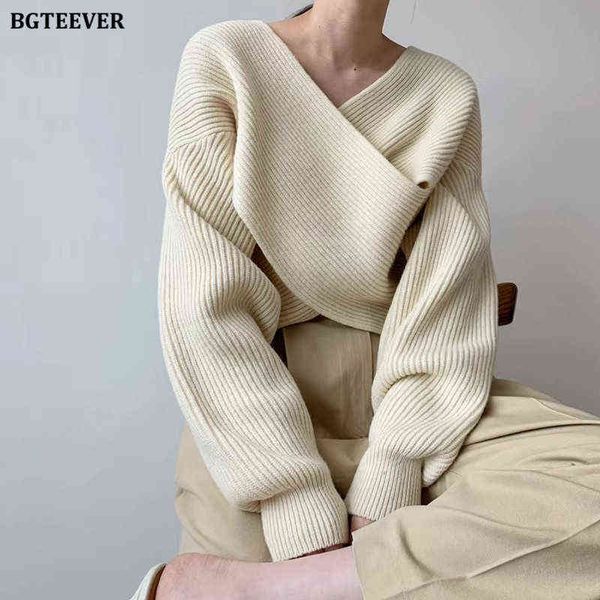 

women's sweaters bgteever fashion v-hals cross vrouwen trui truien streetwear losse truien herfst winter stevige vrouwelijke gebreide t, White;black