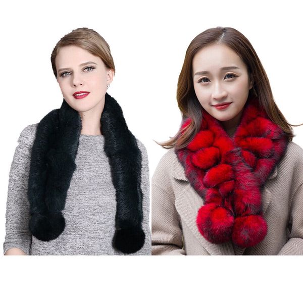 

women's 100% real rabbit fur scarf neckerchief winter warm shawl wraps black red, Blue;gray