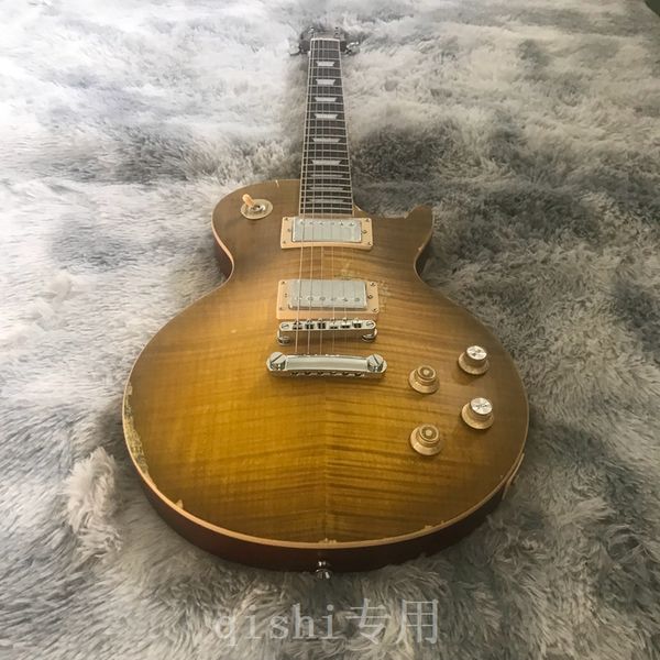 

aged/relic electric guitar nitro finish peter green garrymoore lemonburst 1 piece body and neck frets binding quality guitar