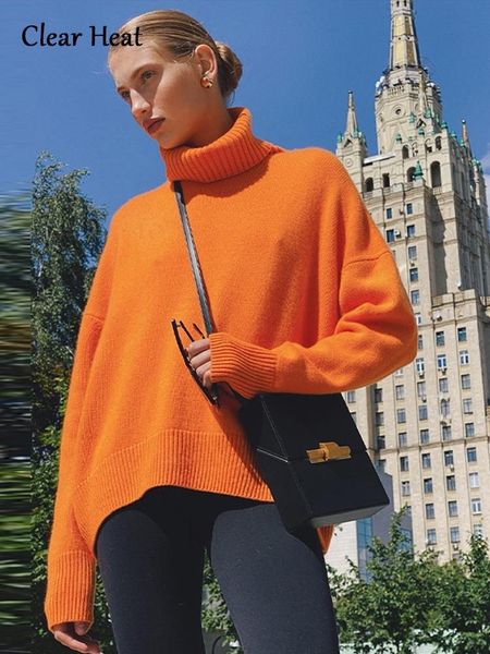 

women s sweaters casual knitted solid turtleneck sweater oversize long sleeve ladies loose pullover autumn warm female 220906, White;black