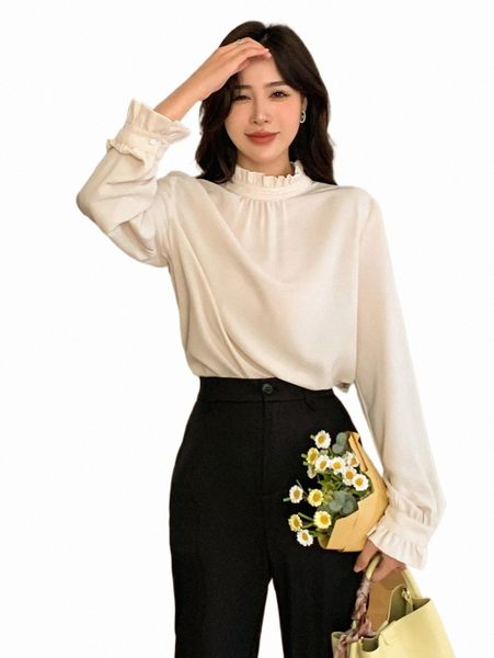 

women's blouses & shirts dazy frilled neck flounce sleeve blouse o9om#, White