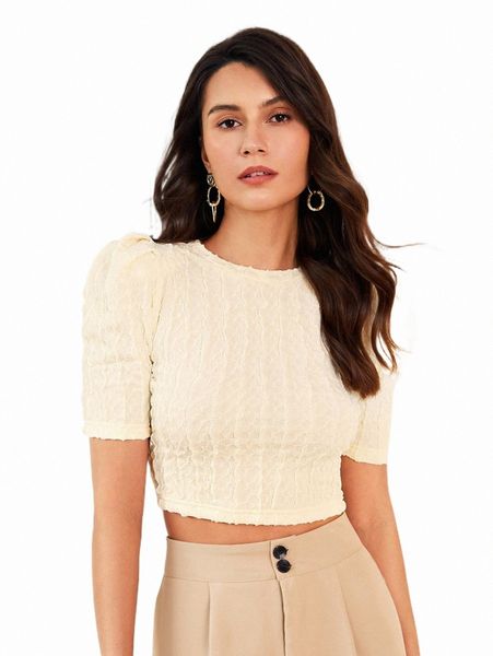 

women's t-shirt solid textured crop tee 2022 new x8el#, White
