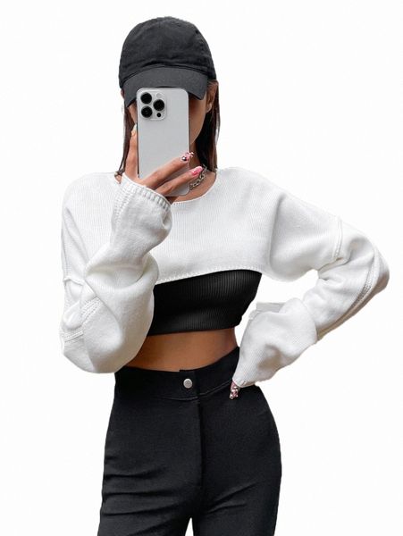 

women's sweaters dazy 1pc drop shoulder crop sweater s1cy#, White;black