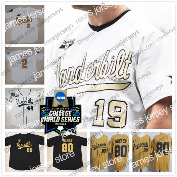 

college baseball wears 2019 cws vanderbilt commodores 18 pat demarco 29 patrick raby 80 kumar rocker 99 jayson gonzalez gold black cream whi
