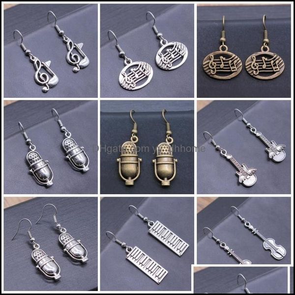 

dangle chandelier musical jewelry dangle earrings music note microphone drum guitar violin shaped drop for girls women 202 yydhhome dh6re, Silver