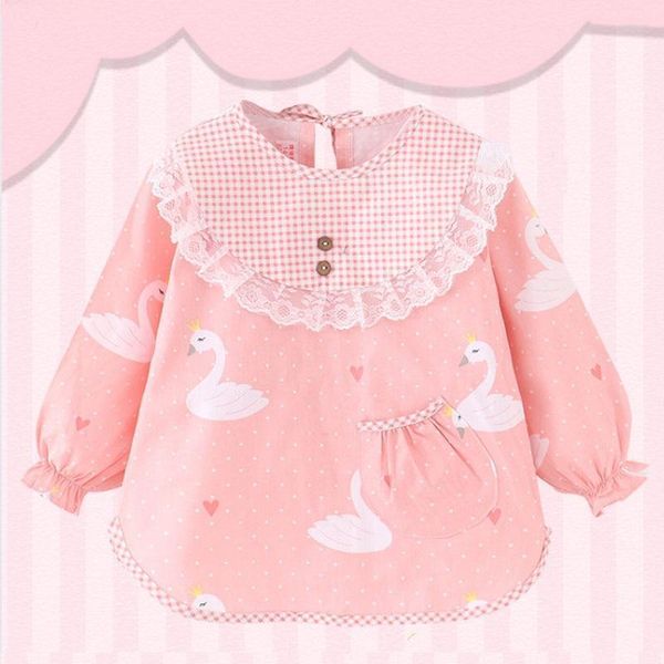 

bibs burp cloths lucu kartun bayi anak putri lap tahan air bersendawa kain balita lengan panjang apron merah muda renda feeding bib 220906