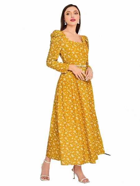 

casual dresses ditsy floral print sweetheart neck dress with belt j1rn#, Black;gray
