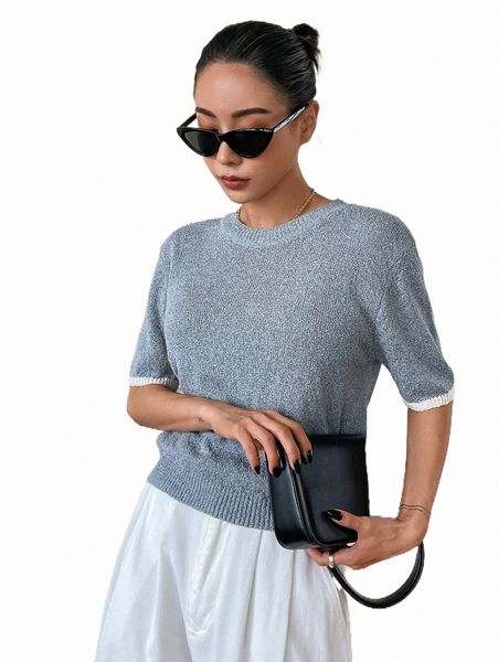 

women's sweaters dazy contrast trim ribbed knit x0f6#, White;black