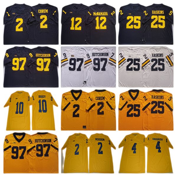 

ncaa michigan wolverines college football jerseys 46 george 2 corum mcnamara haskins 97 hutchinson 25 haskins woodson 10 tom brady 21 desmon, Black