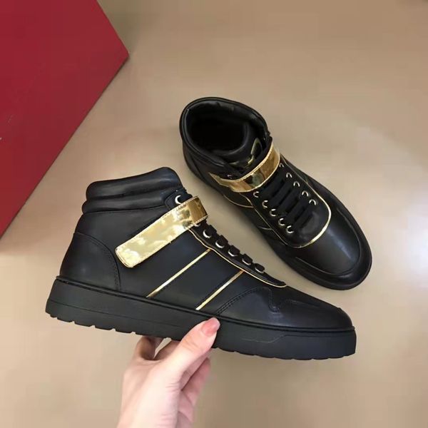 

popular high men gancini sneakers shoes rubber sole lace-up man skateboard walking calfskin leather outdoor brands footwear eu38-46, Black