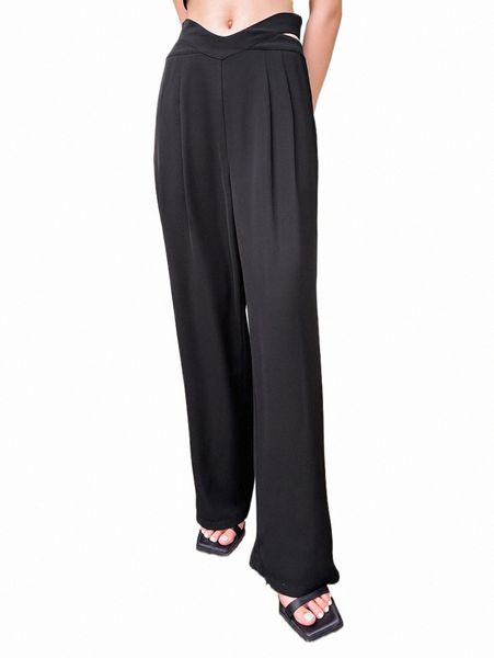 

women's pants & capris dazy asymmetrical waist fold pleated pants z2av#, Black;white