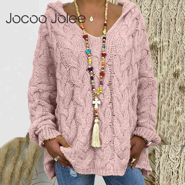 

women's sweaters jocoo jolee women oversized twist knitted sweater casual solid hooded pullovers europe style jumpers streetwear women&, White;black
