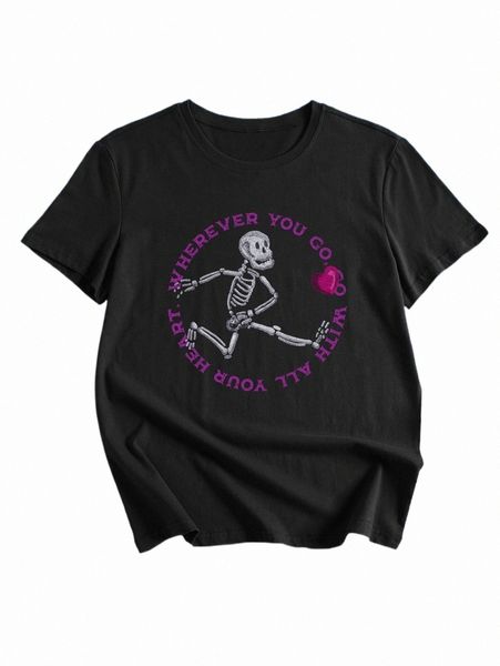 

women's t-shirt romwe x recent minor skull slogan graphic tee e9lg#, White