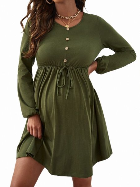 

plus size dresses maternity lantern sleeve fake button tie front dress k82p#, Black