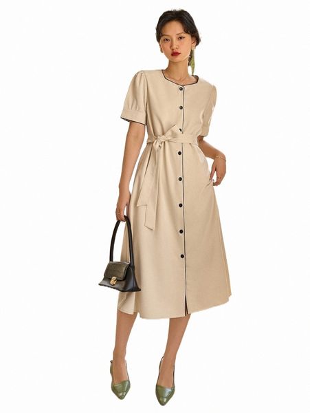 

casual dresses dazy contrast binding button front belted dress y6m0#, Black;gray