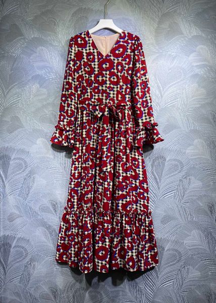 

casual dresses new v-neck printed long dress in autumn 2022 xxl, Black;gray