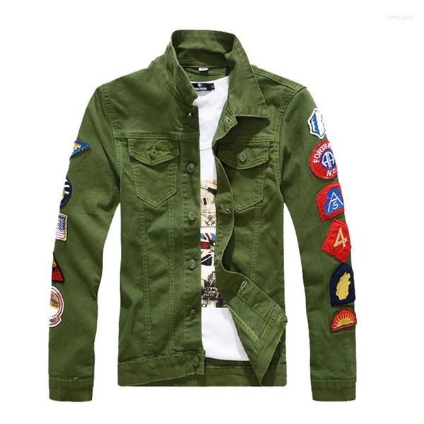 

men's jackets 2023 spring autumn men's fashion denim trucker jacket with patches slim fit jeans coat outerwear for male plus size, Black;brown