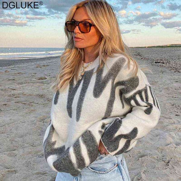 

women's sweaters 2021 herfst vrouwen gestreepte trui tie dye lange mouwen gebreide oversized trui y2k mode winter lange jumper truien t, White;black