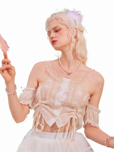 

women's t-shirt romwe fairy grunge frill drawstring sheer p4ft#, White