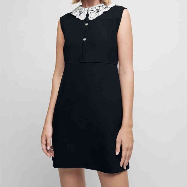 

casual dresses fadan 's autumn and winter contrast flower hook lace neck sleeveless dress, Black;gray