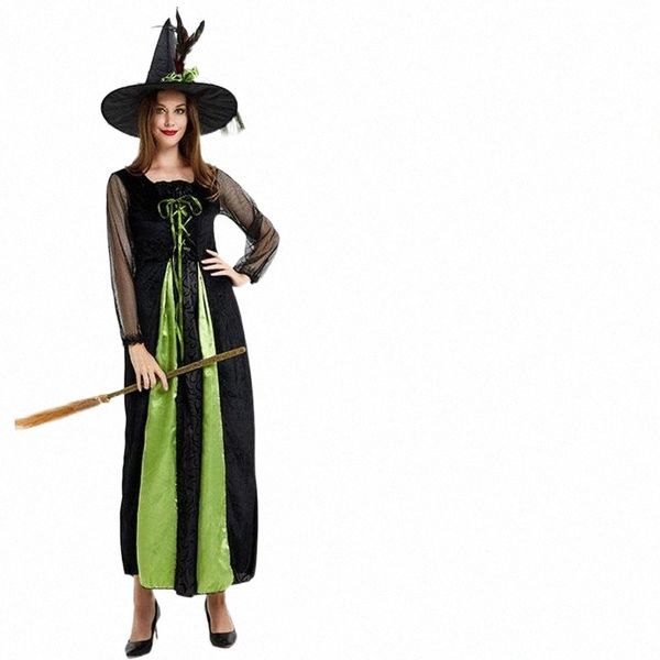 

casual dresses casual dresses 2021 halloween dress witch clothes feather wizard hat lace tie green medieval fashion costume cospaly n9je#, Black;gray