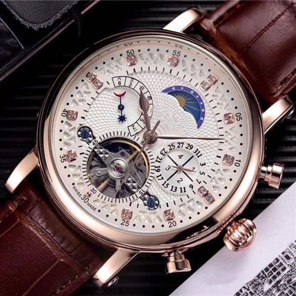 

18ct fashion swiss men watch leather tourbillon watch automatic men wristwatch men mechanical steel male watches relogio masculino258n, Slivery;brown
