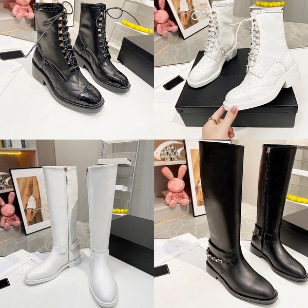 

autumn winter women's boots designer lace-up brand leather shoe metal chain zipper flat shoes ankle middle bootss ladies leather boot s, Black