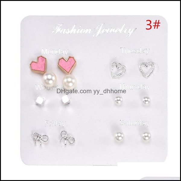 

charm one week cute stud earrings set lovely star leaf heart girl women kid 6 pairs/set exquisite daily party wedding gift j yydhhome dhiwe, Golden