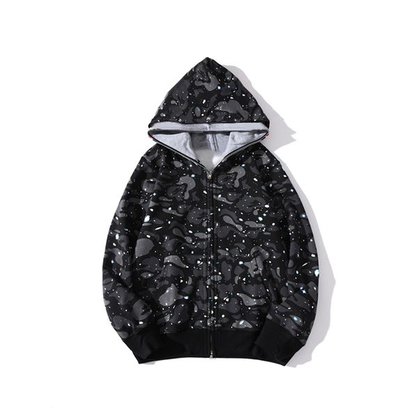 

luxury shark full zip tiger mens hoodies jacket crafted designer men women color grid harajuku stylist sweatshirt fashion luminous co-brandi, Black