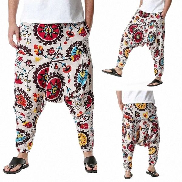 

men's pants men's cotton-linen loose casual lightweight elastic waist pants home printed street hip-hop shorts#g30 a1tc#, Black