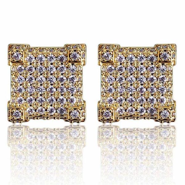 

earring cubic zirconia 925 sterling silver cubist screw back 18k yellow gold silver plated hypoallergenic 3d square stud earring f286y, Golden
