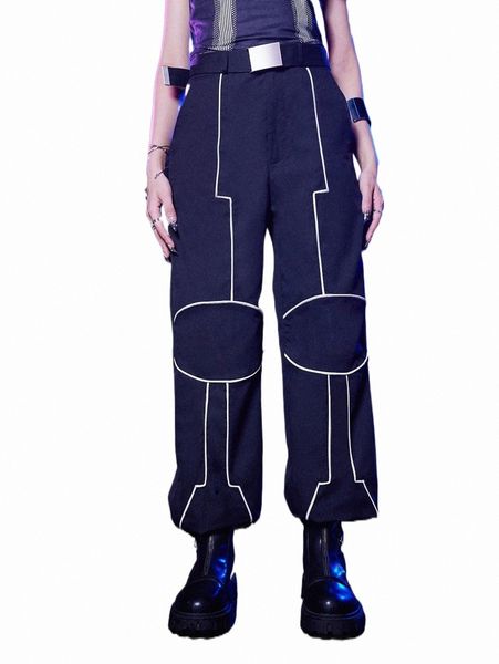 

women's pants & capris romwe cyber luvr contrast binding pants without belt o5gt#, Black;white