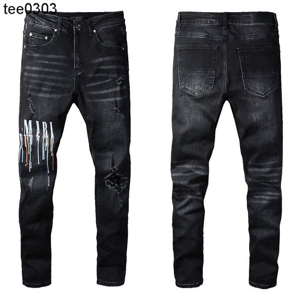 

830amirs fashion street jeans paint colorful letters jeans casual pants cotton youth black tight jeans, Blue