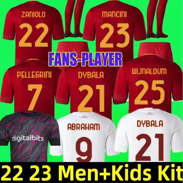 

7 pellegrini 9 abraham 10 totti soccer jersey 22 23 home red away white grey 11 belotti 21 dybala 22 zaniolo 23 mancini football uniform 8 m, Black;yellow