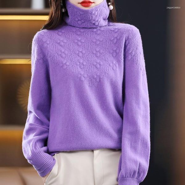 

women's sweaters cashmere sweater women's turtleneck autumn and winter pure wool knitted loose pullover women, White;black