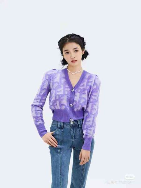 

women's knits tees french single bb spring and summer breasted v-neck bubble sleeve jacquard wool knitted cardigan, White