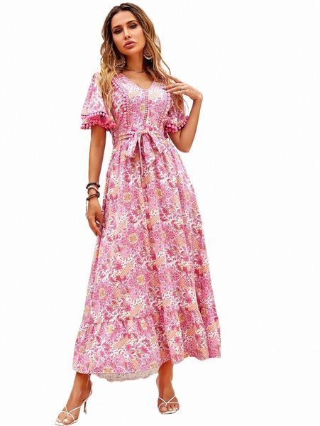 

casual dresses floral & paisley print belted a-line dress i5x2#, Black;gray