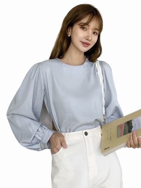 

women's blouses & shirts dazy keyhole back puff sleeve blouse 57w3#, White