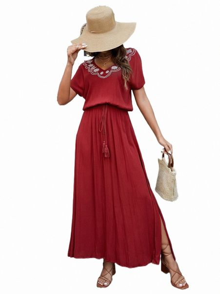 

casual dresses floral embroidery batwing sleeve split thigh dress s4du#, Black;gray