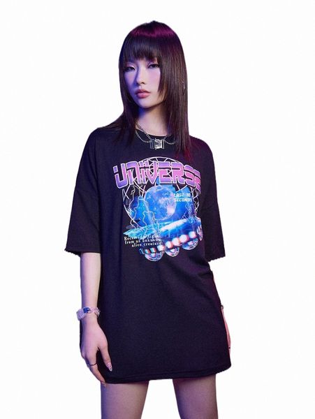 

women's t-shirt romwe cyber luvr letter graphic tee l7zt#, White