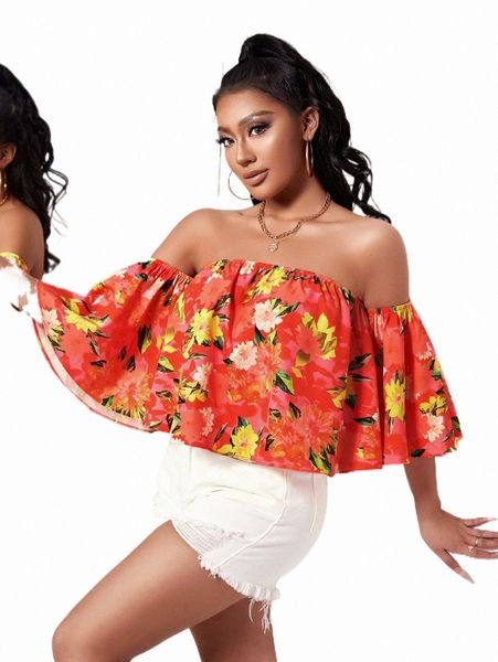 

women's blouses & shirts sxy floral print off shoulder blouse p7w4#, White